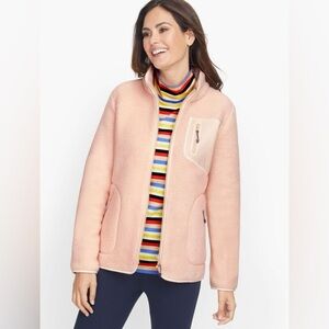 Talbots Pink Sherpa Jacket Full Zip Women’s Size Medium Soft NEW